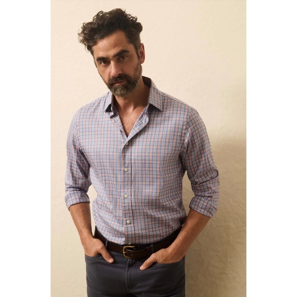 Men's Faherty Brand Movement Button Down Shirt Plaid Long Sleeve Size L